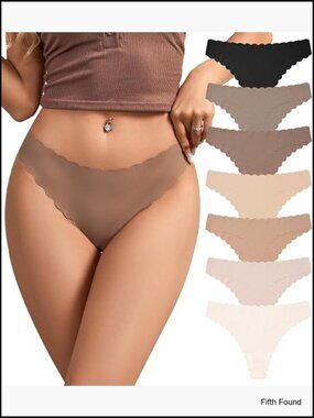 Seamless Thongs 7-Pack No Show Invisible Panties Soft Ribbed Wave Edge